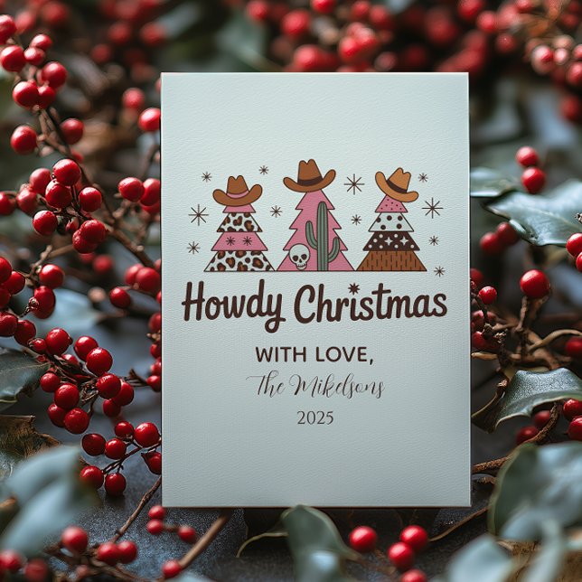 Cartes Pour Fêtes Annuelles Boho Western Pink Cowgirl Christmas (Créateur téléchargé)
