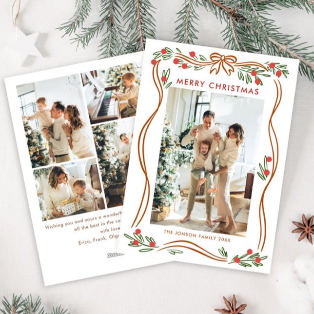 Cartes Pour Fêtes Annuelles Boho Whimsical Beige Christmas Bow Ribbon 5 Photo (Créateur téléchargé)