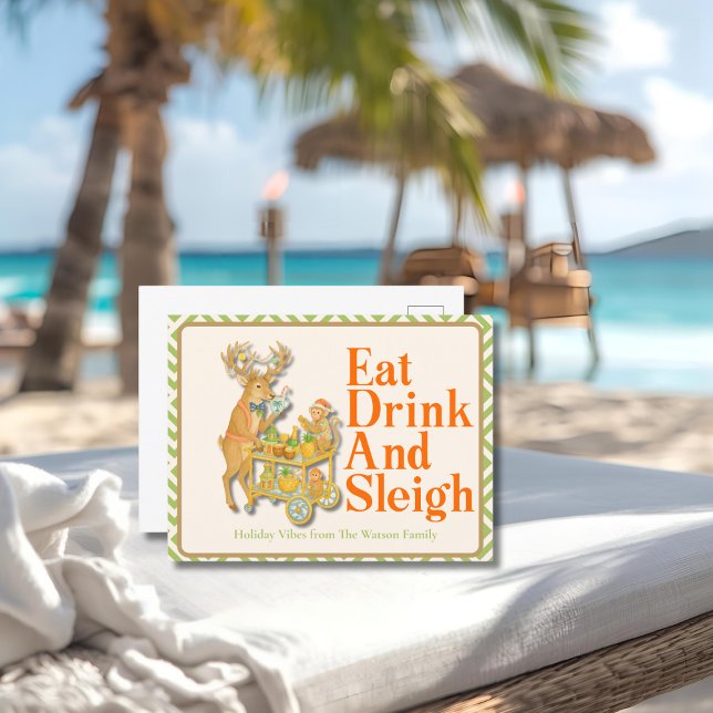 Cartes Pour Fêtes Annuelles Boire à manger Sleigh Tropical Christmas Chinoiser (Eat Drink Sleigh Tropical Christmas Chinoiserie Holiday Postcard)