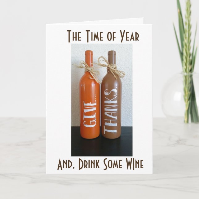 CARTES POUR FÊTES ANNUELLES BOIRE **VIN** ET DONNER **MERCI** MERCI (Devant)
