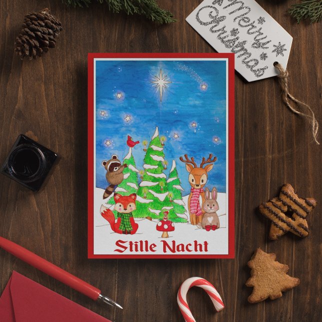 Cartes Pour Fêtes Annuelles Bois Animaux Arbre de Noël Stille Nacht (Créateur téléchargé)