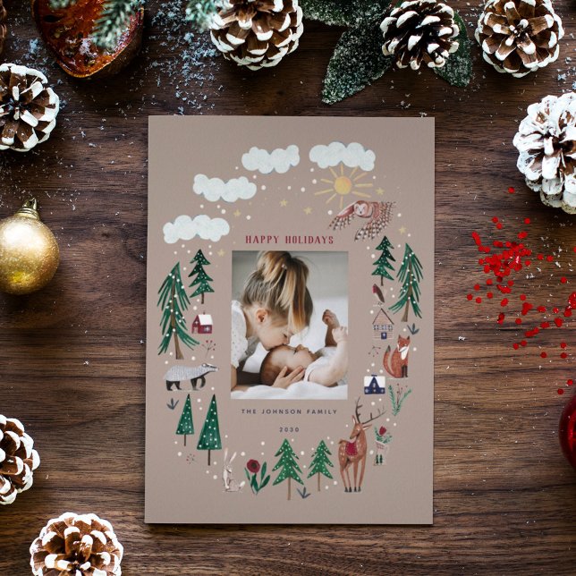 Cartes Pour Fêtes Annuelles Bois animaux nordiques neige Noël (Créateur téléchargé)