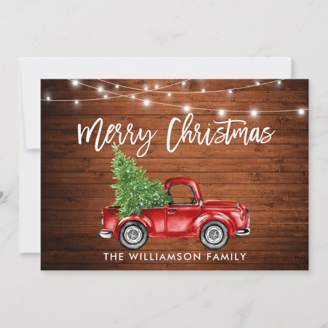 Cartes Pour Fêtes Annuelles Bois Bracelet Lumières Camion Arbre de Noël (Devant)
