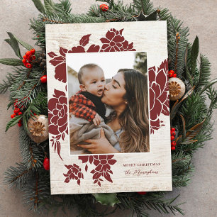 Cartes Pour Fêtes Annuelles Bois clair rustique   Floral rouge
