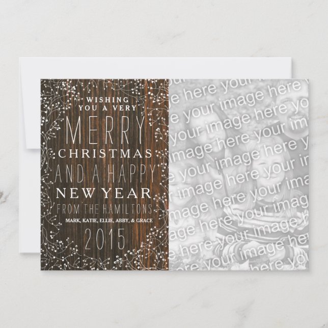Cartes Pour Fêtes Annuelles Bois d'arbre + Respiration du bébé Photo Noël (Devant)