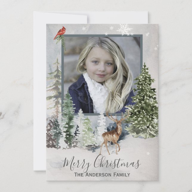 Cartes Pour Fêtes Annuelles Bois de Fores Simple Photo Joyeux Noël (Devant)