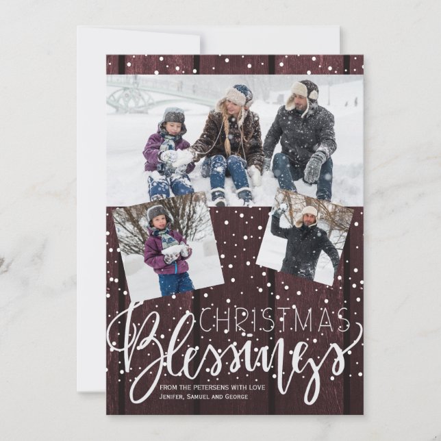 Cartes Pour Fêtes Annuelles Bois de grange rustique neige bénédictions de Noël (Devant)