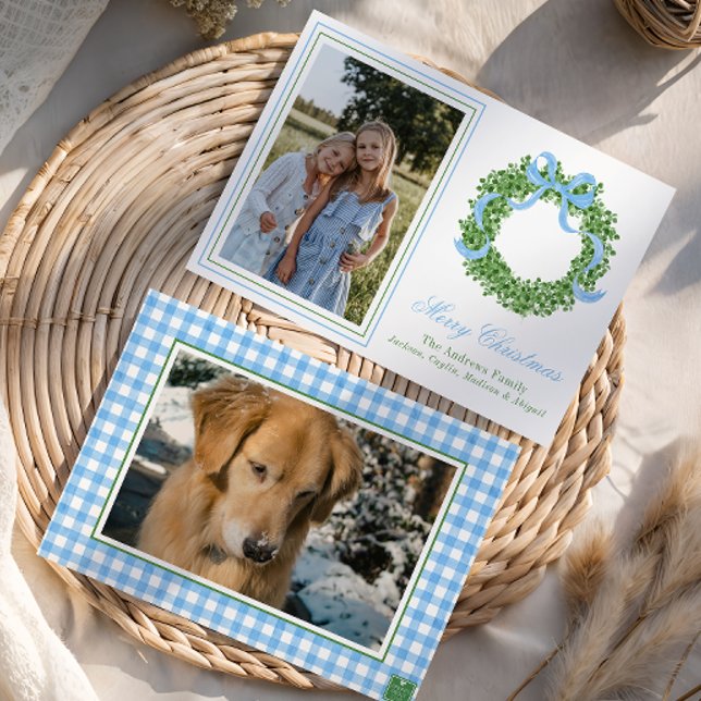 Cartes Pour Fêtes Annuelles Bois de Noël bleu Boxwood Wreath (Créateur téléchargé)