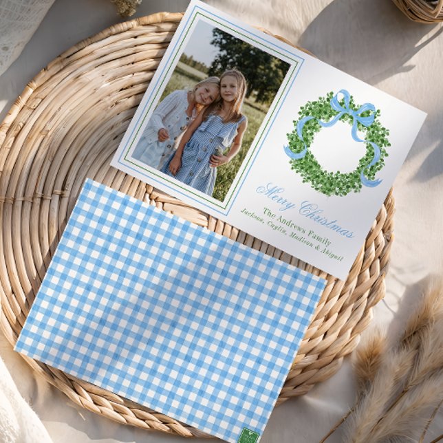 Cartes Pour Fêtes Annuelles Bois de Noël bleu Boxwood Wreath (Créateur téléchargé)