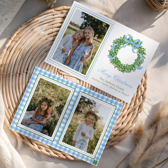 Cartes Pour Fêtes Annuelles Bois de Noël bleu Boxwood Wreath (Créateur téléchargé)