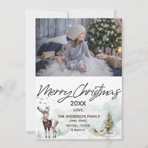 Cartes Pour Fêtes Annuelles Bois Forêt Motoneige Photo Joyeux Noël