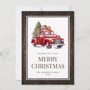 Cartes Pour Fêtes Annuelles Bois rustique Aquarelle Camion rouge Arbre de Noël