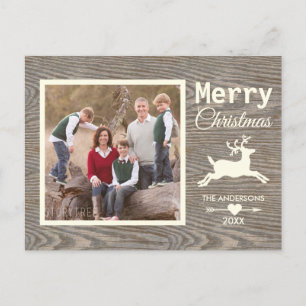 Cartes Pour Fêtes Annuelles Bois rustique Beige Reindeer Noël Famille Photo