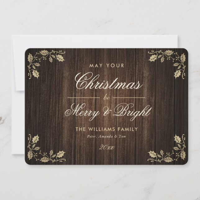 Cartes Pour Fêtes Annuelles Bois rustique Joyeux et Bright Photo Noël (Devant)
