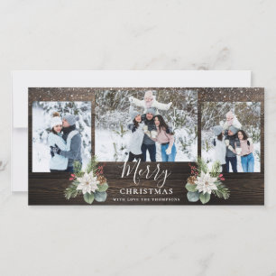 Cartes Pour Fêtes Annuelles Bois rustique Script moderne Joyeux Noël 3 Photos