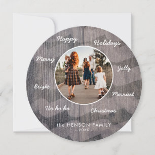 Cartes Pour Fêtes Annuelles Bois rustique unique voeux de Noël Photo de famill