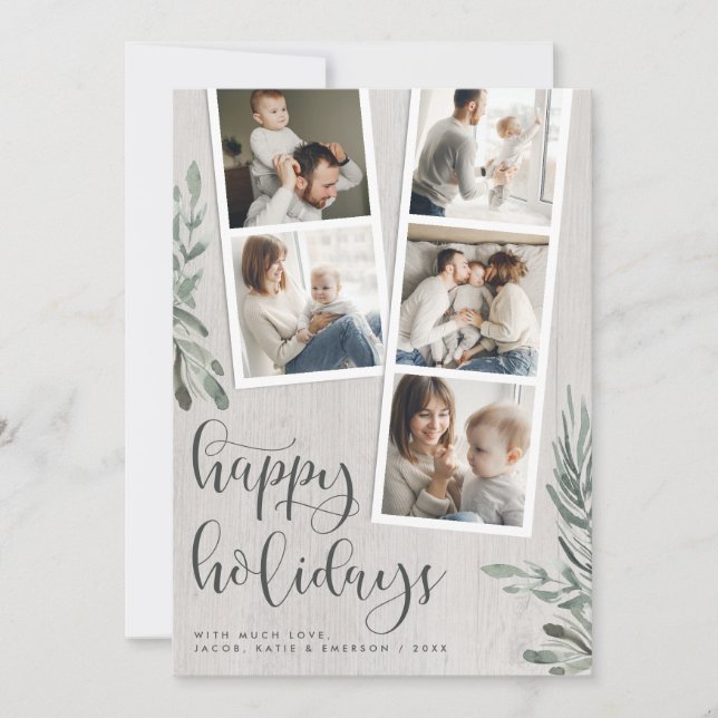 Cartes Pour Fêtes Annuelles Bois rustique vert Noël Photo Booth Collage (Devant)