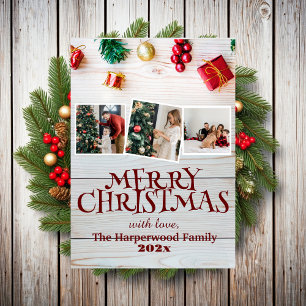 Cartes Pour Fêtes Annuelles bois sobre et élégante famille Noël Photo collage