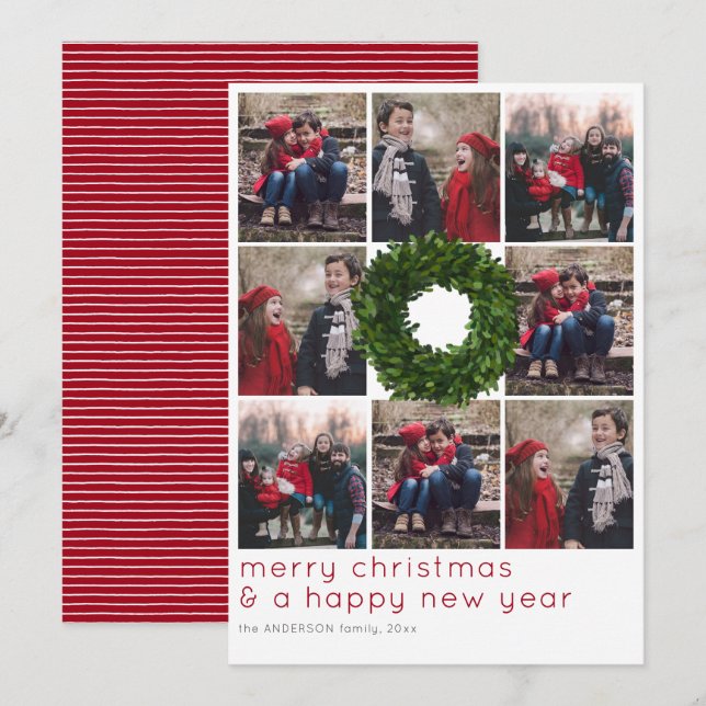 Cartes Pour Fêtes Annuelles Bois Wreath 8 Grille Noël (Devant / Derrière)