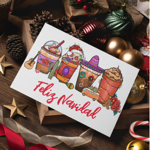 Cartes Pour Fêtes Annuelles Boissons de Noël Café Cactus Feliz Navidad 