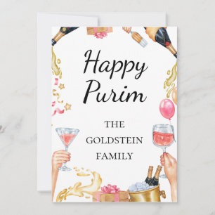 Cartes Pour Fêtes Annuelles Boissons de vin rouge de Pourim Champaign Mishloac
