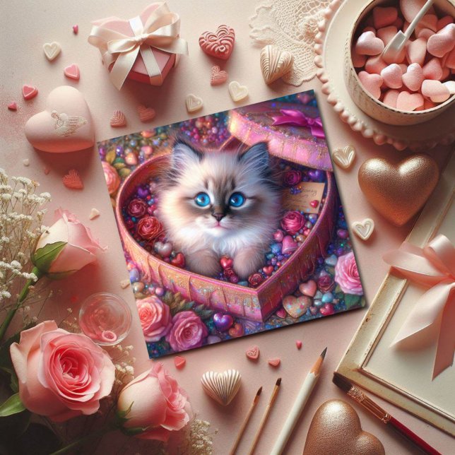 Cartes Pour Fêtes Annuelles Boîte à bonbons Coeur Rose Ragdoll Kitten Valentin (Créateur téléchargé)