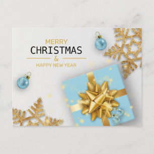 Cartes Pour Fêtes Annuelles Boîte cadeau bleue flocons de neige dorés boules d