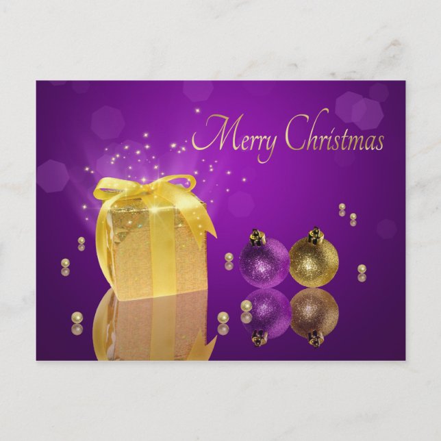 Cartes Pour Fêtes Annuelles Boîte cadeau de Noël doré (Devant)