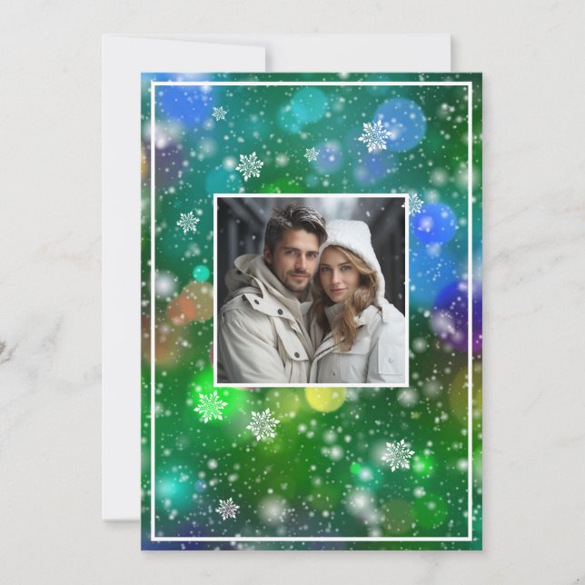 Cartes Pour Fêtes Annuelles Bokeh Christmas Lights Snowflakes Photo (Devant)
