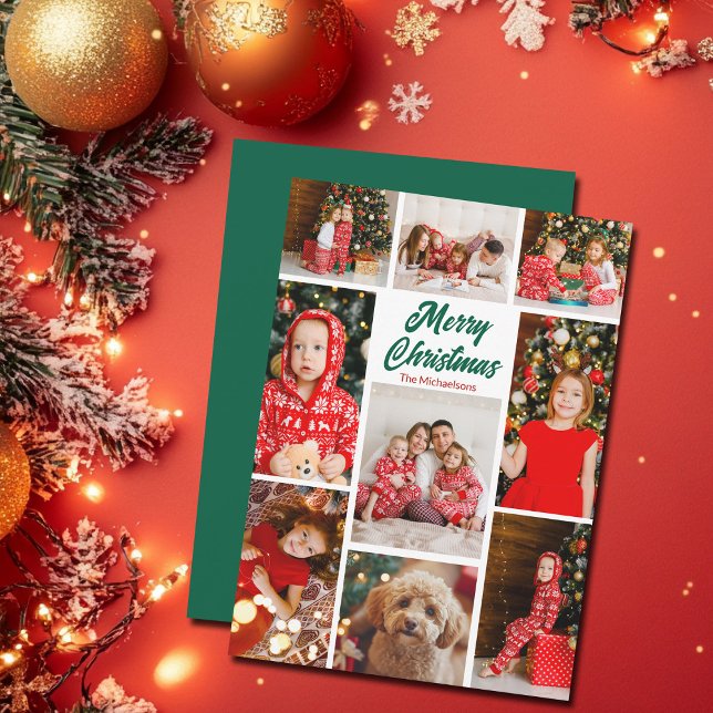 Cartes Pour Fêtes Annuelles Bold Green Merry Christmas Photo Collage 2025 (Créateur téléchargé)