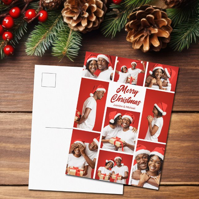 Cartes Pour Fêtes Annuelles Bold Red Merry Christmas Photo Collage 2025 (Créateur téléchargé)