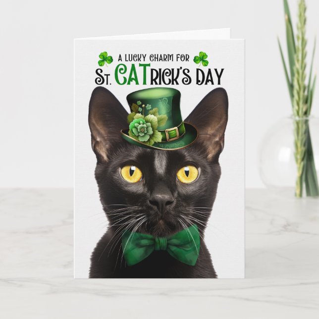 Cartes Pour Fêtes Annuelles Bombay Black Cat St. CATrick's Day Lucky Charm (Devant)