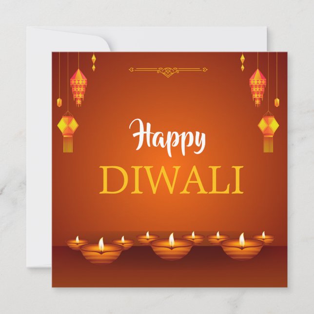 Cartes Pour Fêtes Annuelles Bon Diwali Lanterns et Diyas Greeting (Devant)