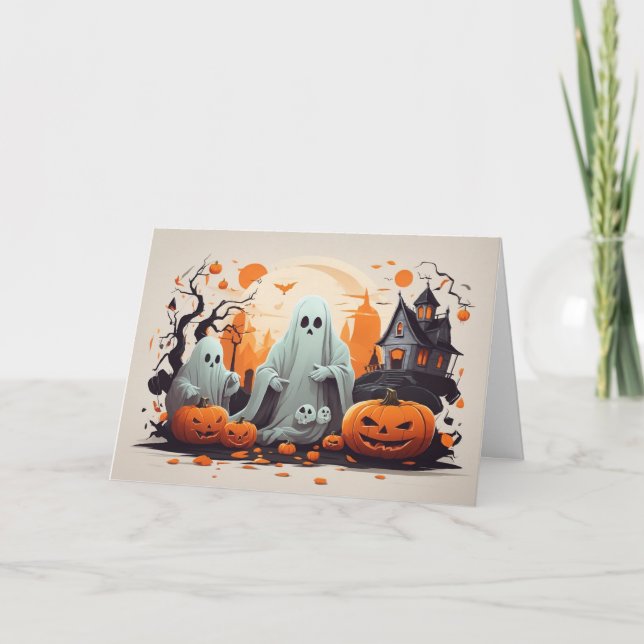 Cartes Pour Fêtes Annuelles Bon Fantôme d'Halloween et Citrouilles (Devant)