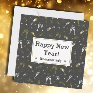 Cartes Pour Fêtes Annuelles Bon Nouvel An Feu d'artifice et Champagne or noir