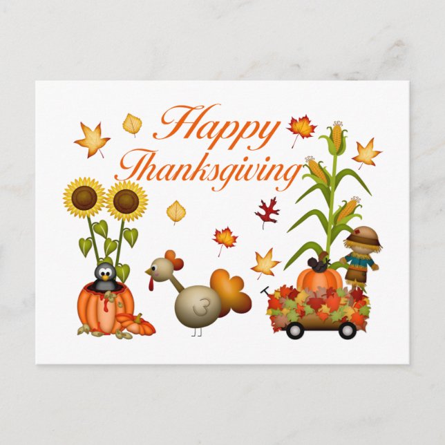 Cartes Pour Fêtes Annuelles Bon thanksgiving Automne Feuilles Citrouille & Tur (Devant)