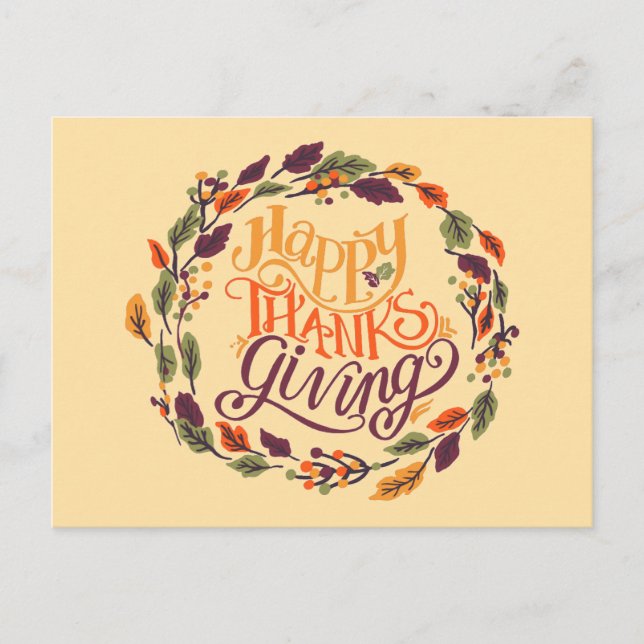 Cartes Pour Fêtes Annuelles Bon thanksgiving Automne Feuilles Wreath Typograph (Devant)