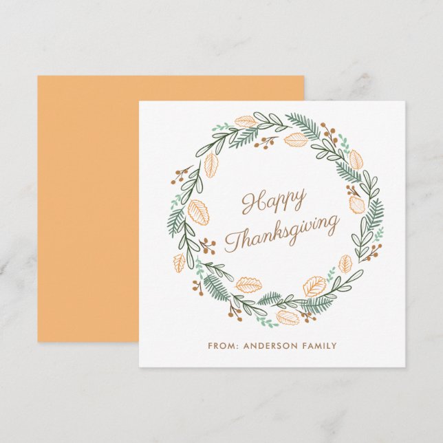 Cartes Pour Fêtes Annuelles Bon thanksgiving Automne Wreath (Devant / Derrière)
