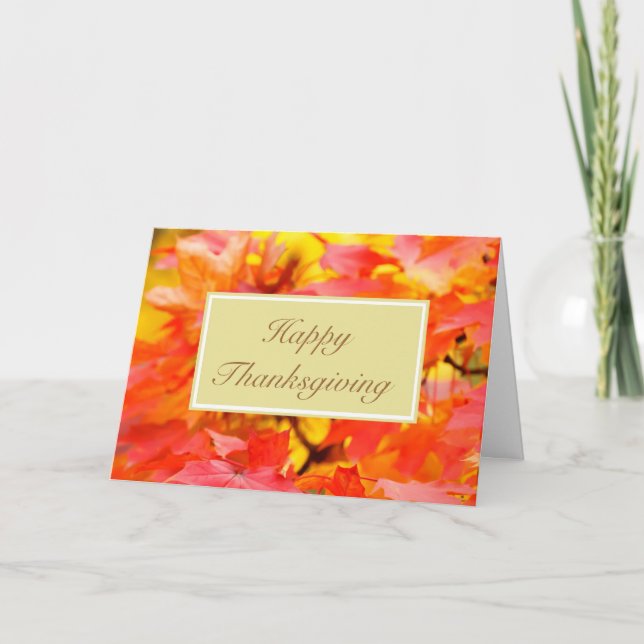 Cartes Pour Fêtes Annuelles Bon thanksgiving avec les feuilles d'automne texte (Devant)