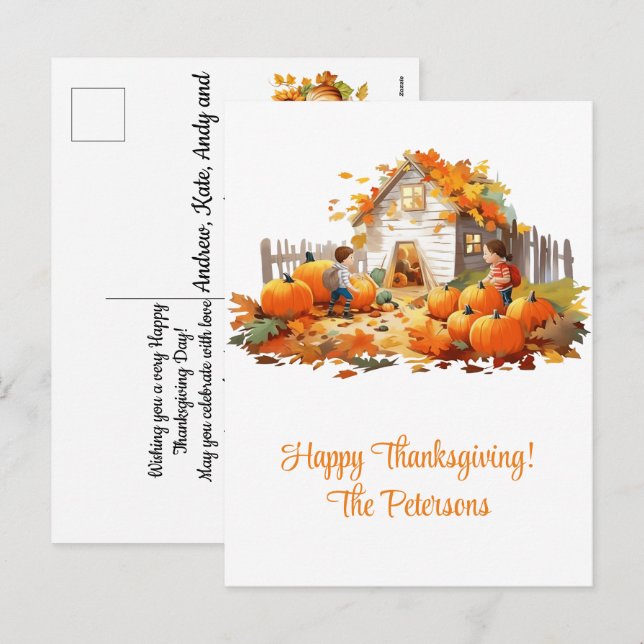 Cartes Pour Fêtes Annuelles Bon thanksgiving Citrouille (Devant / Derrière)