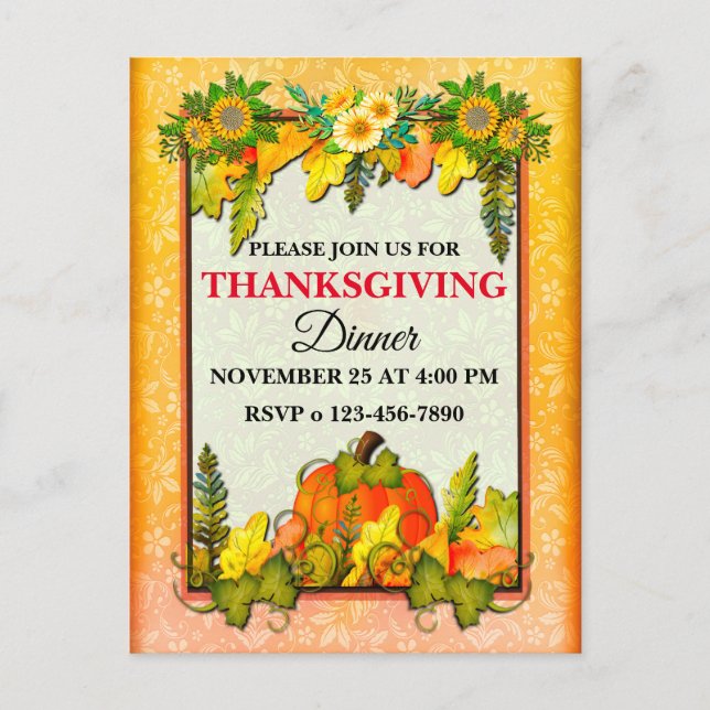 Cartes Pour Fêtes Annuelles Bon thanksgiving Citrouille Feuille Automne (Devant)