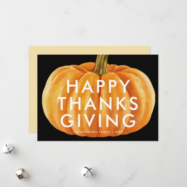 Cartes Pour Fêtes Annuelles bon thanksgiving citrouille moderne (Devant/Arrière en situation)
