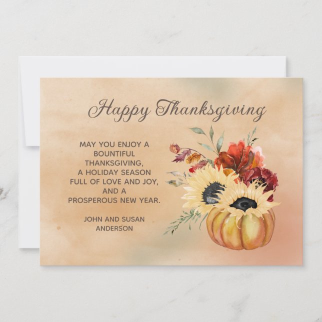 Cartes Pour Fêtes Annuelles Bon thanksgiving Citrouille tournesol Botanique (Devant)