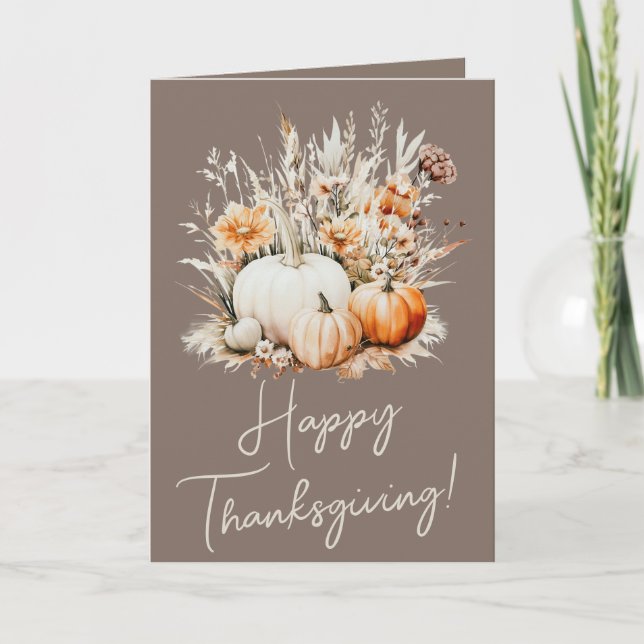 Cartes Pour Fêtes Annuelles Bon thanksgiving d'aquarelle Citrouilles d'herbe s (Devant)