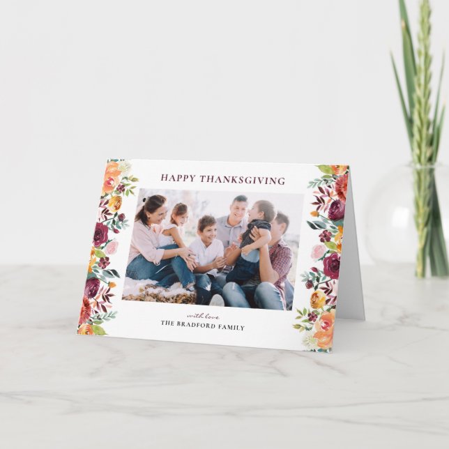 Cartes Pour Fêtes Annuelles Bon thanksgiving de cadre floral d'automne rustiqu (Devant)