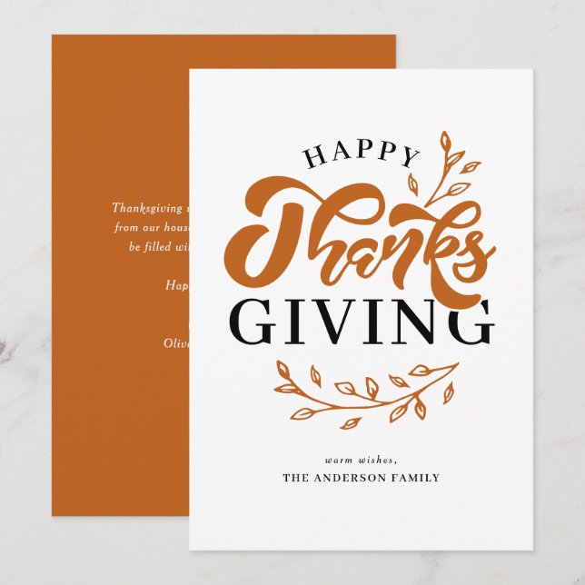 Cartes Pour Fêtes Annuelles Bon thanksgiving de couronne de feuillage orange (Devant / Derrière)