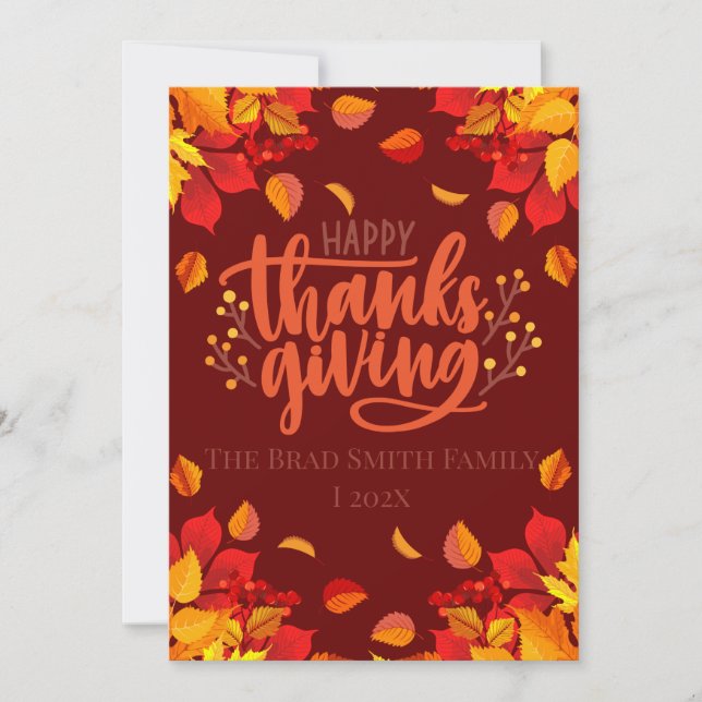 Cartes Pour Fêtes Annuelles Bon thanksgiving de feuilles d'automne moderne sim (Devant)