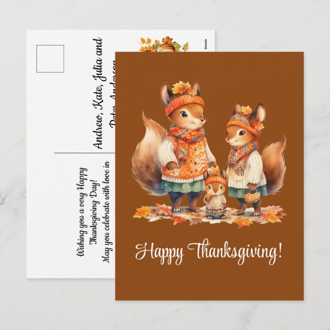 Cartes Pour Fêtes Annuelles Bon thanksgiving de la famille des écureuils (Devant / Derrière)