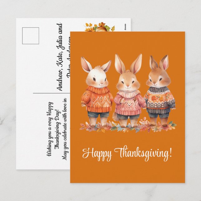 Cartes Pour Fêtes Annuelles Bon thanksgiving de la famille des lapins (Devant / Derrière)