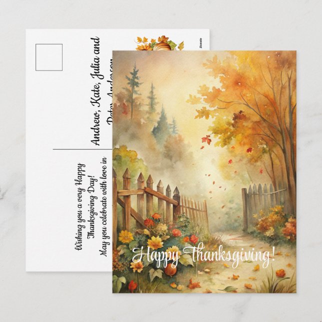 Cartes Pour Fêtes Annuelles Bon thanksgiving de paysage de automne rustique (Devant / Derrière)